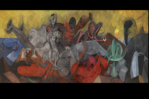 América: Es una de las obras maestras del pintor, con dimensiones de 4.01 por 14.23 metros, en la cual se representa a América como una mujer envuelta en los recursos naturales del continente.
