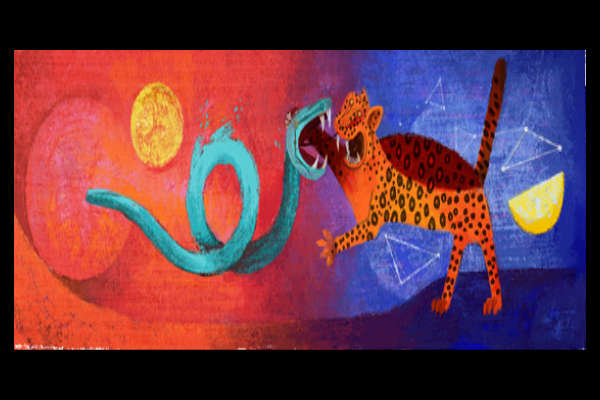 El Día y la Noche: Está en el Museo Nacional de Antropología, una serpiente y un jaguar en una lucha que se dio desde el principio de los tiempos entre el día y la noche.