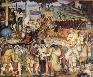 “La conquista española de la nación azteca” mural de Diego Rivera