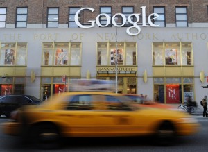 epa03551521 (FILE) A file photo dated 03 January 2013 showing a Google logo at their New York Offices, New York, New York, USA. Google shares jumped over 5 per cent in after-hours trading 22 January 2013 after the online advertising giant posted a 36-per-cent rise in fourth quarter revenues with sales of 14.42 billion dollars. Net income grew from 2.71 billion dollars to 2.89 billion dollars, a 7-per-cent rise, the company announced, while total revenues for 2012 reached 50.2 billion dollars. EPA/ANDREW GOMBERT